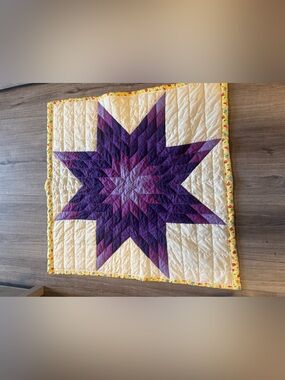 Handmade Purple Star Patchwork Quilt - Cream Background